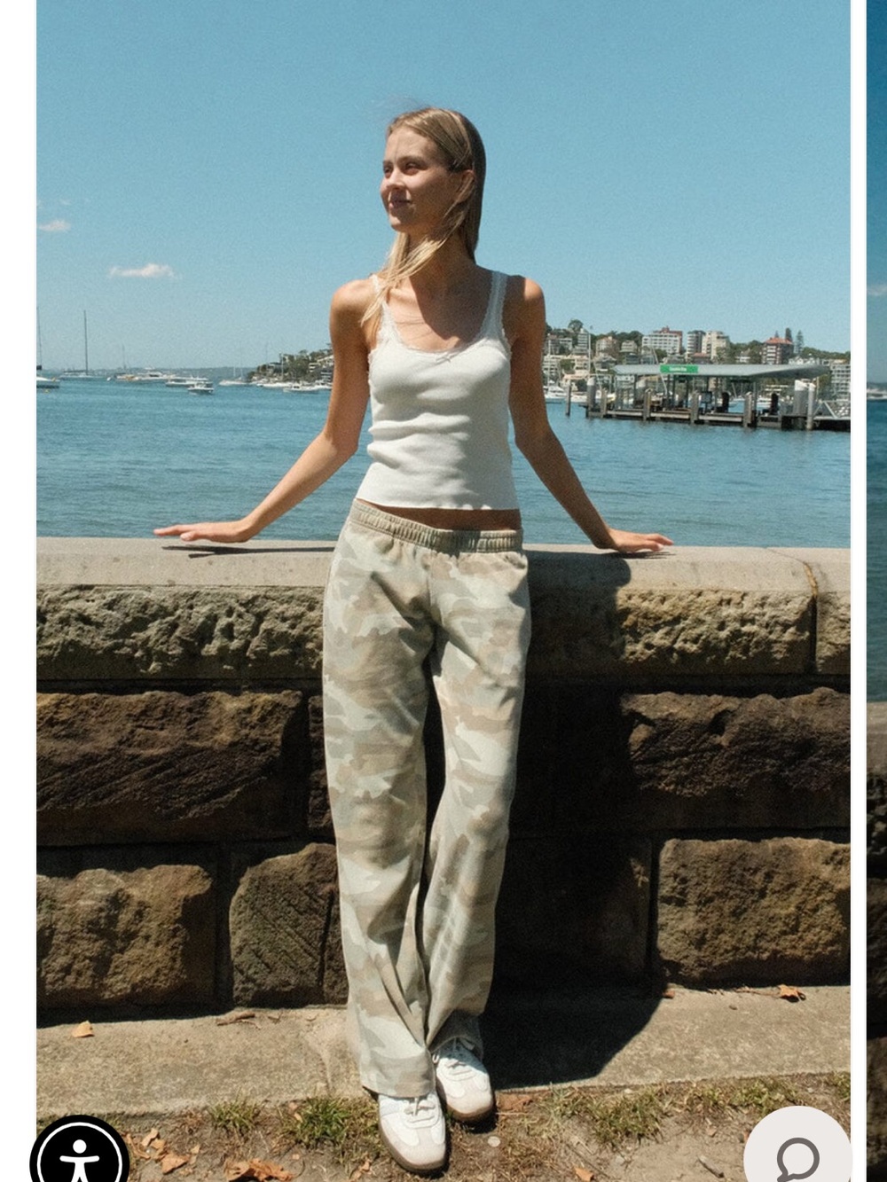 Brandy Melville Beige Camouflage Wide-Leg Track Pants